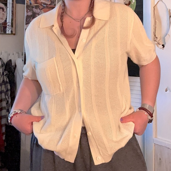 Men’s M yellow knit camp shirt - Picture 1 of 4